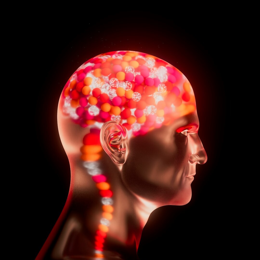 Artificial intelligence robot head with neural network visualization